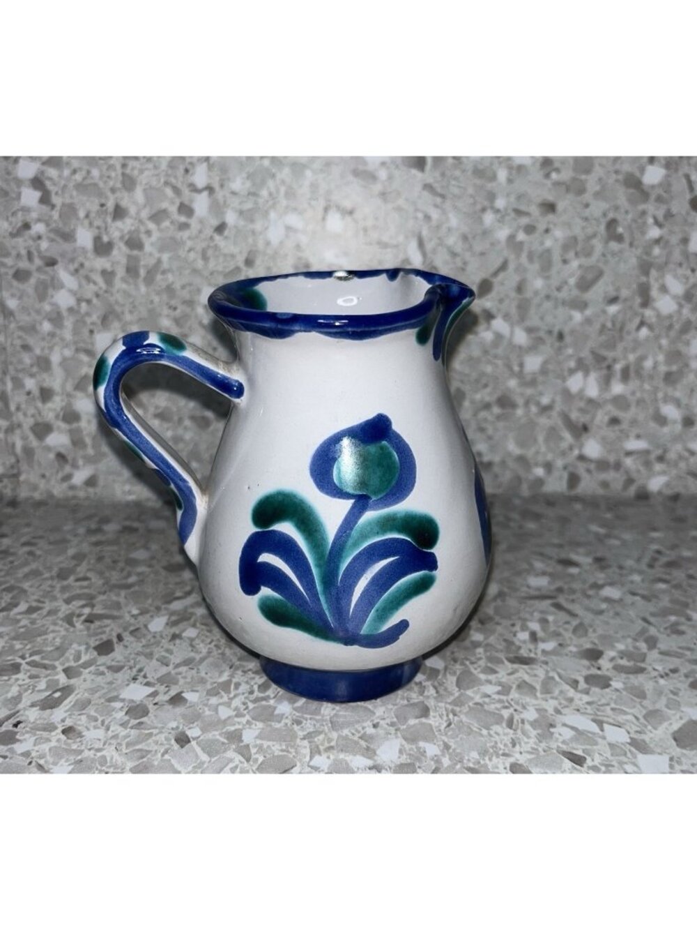 Spanish Fajalauza Ceramic Pitcher Jug Small Blue Green Floral 4.25"